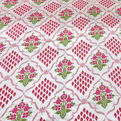 White & Dark Pink Floral Jal Modal Satin Printed