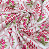 White & Dark Pink Floral Jal Modal Satin Printed