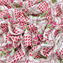 White & Dark Pink Floral Jal Modal Satin Printed