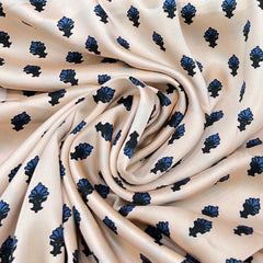 Light Peach & Blue Floral Modal Satin Printed