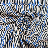 Light Peach & Navy Blue Geometric Modal Satin Printed