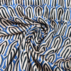 Light Peach & Navy Blue Geometric Modal Satin Printed