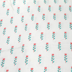 White & Sea Green Floral Modal Satin Printed