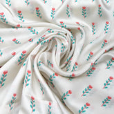 White & Sea Green Floral Modal Satin Printed