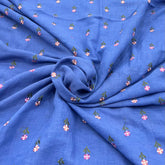 Cobalt Blue Floral Butti Thread and Sequins Linen Embroidery