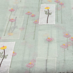 Mint Green Floral Thread and Applique Mul Chanderi Embroidery