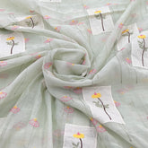 Mint Green Floral Thread and Applique Mul Chanderi Embroidery