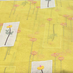 Yellow Floral Thread and Applique Mul Chanderi Embroidery