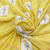 Yellow Floral Thread and Applique Mul Chanderi Embroidery