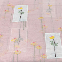 Peach Floral Thread and Applique Mul Chanderi Embroidery