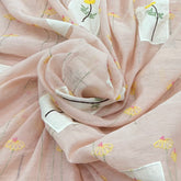Peach Floral Thread and Applique Mul Chanderi Embroidery