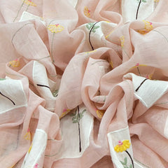 Peach Floral Thread and Applique Mul Chanderi Embroidery