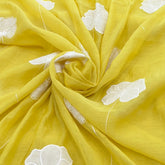 Yellow Big Flower Applique Mul Chanderi Embroidery
