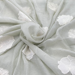 Bluish Grey Big Flower Applique Mul Chanderi Embroidery