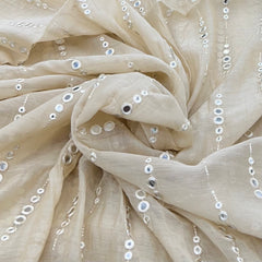 Beige Mirror Work Mul Chanderi Embroidery