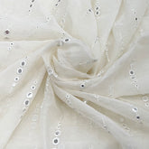 White Mirror Work Mul Chanderi Embroidery