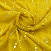 Yellow Mirror Work Mul Chanderi Embroidery