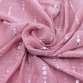 Onion Pink Mirror Work Mul Chanderi Embroidery