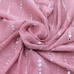 Onion Pink Mirror Work Mul Chanderi Embroidery