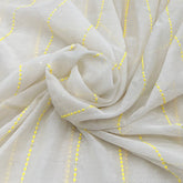 Off White and Yellow Thread Mirrorwork Mul Chanderi Embroidery
