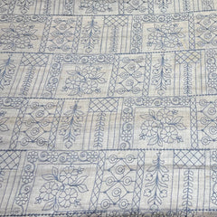 Natural Beige Blue Thread Tussar Silk Embroidery