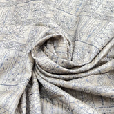 Natural Beige Blue Thread Tussar Silk Embroidery