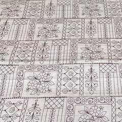 Natural Beige Maroon Thread Tussar Silk Embroidery