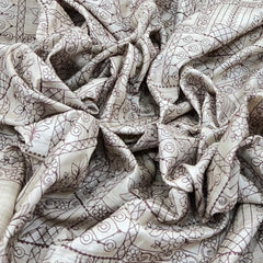 Natural Beige Maroon Thread Tussar Silk Embroidery