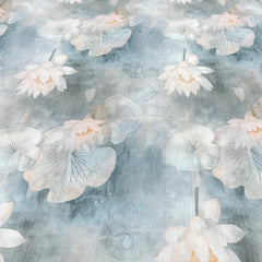 White Blue Floral Print Crush Cotton