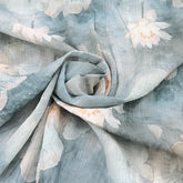 White Blue Floral Print Crush Cotton