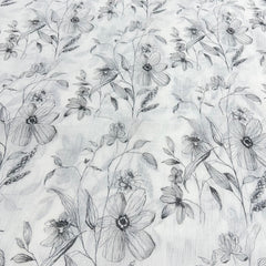 White Black Floral Print Crush Cotton