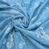 Bright Blue Floral Butti Zari Mul Chanderi Embroidery