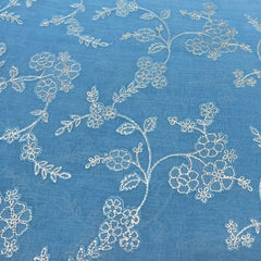 Bright Blue Floral Jal Zari Mul Chanderi Embroidery