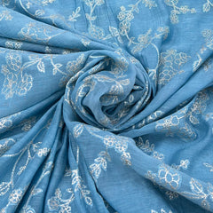 Bright Blue Floral Jal Zari Mul Chanderi Embroidery