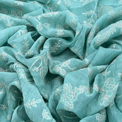 Sea Green Floral Jal Zari Mul Chanderi Embroidery