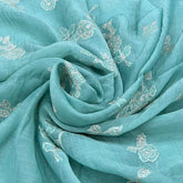 Sea Green Floral Butti Zari Mul Chanderi Embroidery