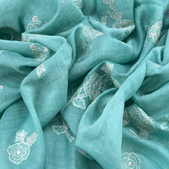 Sea Green Floral Butti Zari Mul Chanderi Embroidery