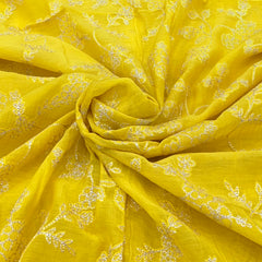 Bright Yellow Floral Jal Zari Mul Chanderi Embroidery