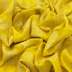 Bright Yellow Floral Jal Zari Mul Chanderi Embroidery