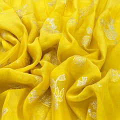 Bright Yellow Floral Butti Zari Mul Chanderi Embroidery