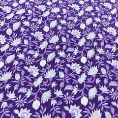 Purple White Floral Printed Cotton