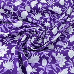 Purple White Floral Printed Cotton