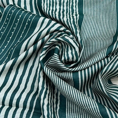 Teal Green Stripes Dot Printed Tussar Silk