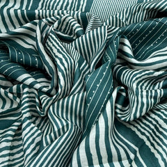 Teal Green Stripes Dot Printed Tussar Silk