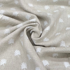 Natural Beige Leaf Butti Printed Linen
