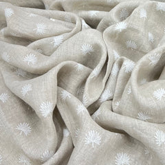 Natural Beige Leaf Butti Printed Linen