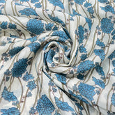 Off White and Blue Floral Overall Printed Chanderi