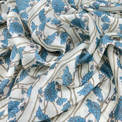 Off White and Blue Floral Overall Printed Chanderi