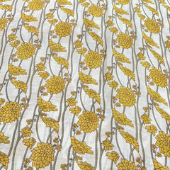 Off White and Yellow Floral Overall Printed Chanderi
