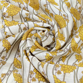 Off White and Yellow Floral Overall Printed Chanderi